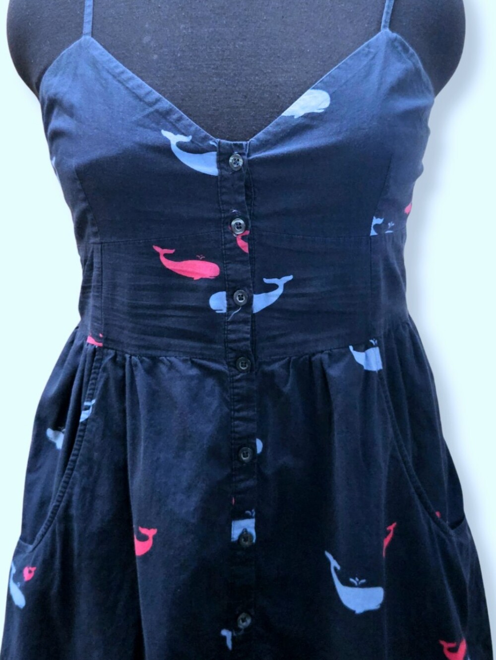 Urban Outfitters Cooperative Whale Print Dress L Indie Nautical Pockets Navy